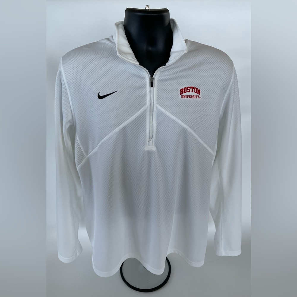 Nike White Boston University Long Sleeve 1/4 Zip Pullover